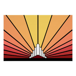 Art deco sun in dawn poster