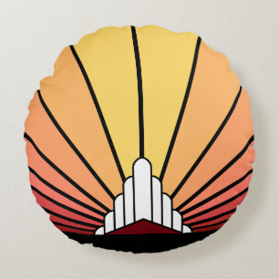 Art deco sun in dawn round cushion