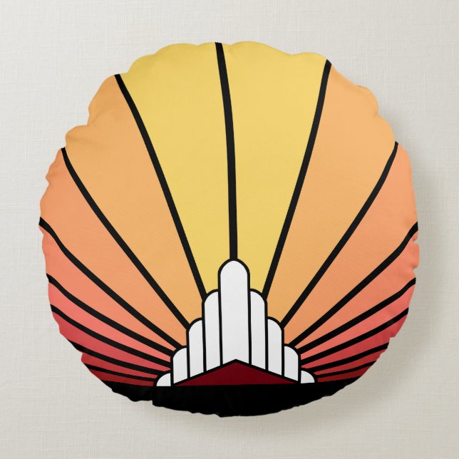 Art deco sun in dawn round cushion (Front)