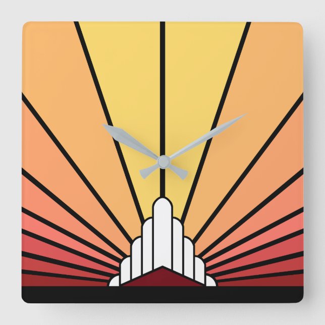 Art deco sun in dawn square wall clock (Front)