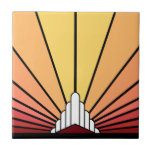 Art deco sun in dawn tile<br><div class="desc">A classic art deco style sun pattern in dawn colors. 

An iconic pattern of the sun rising from behind a stylized art deco shaped building. A simple yet elegant design,  true to the era.</div>
