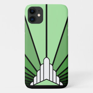 Art deco sun in green iPhone 11 case