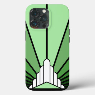 Art deco sun in green iPhone 13 pro case