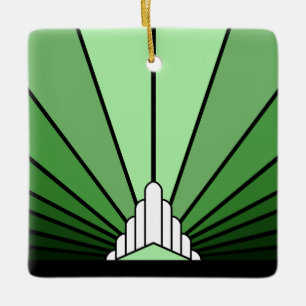 Art deco sun in green ceramic ornament