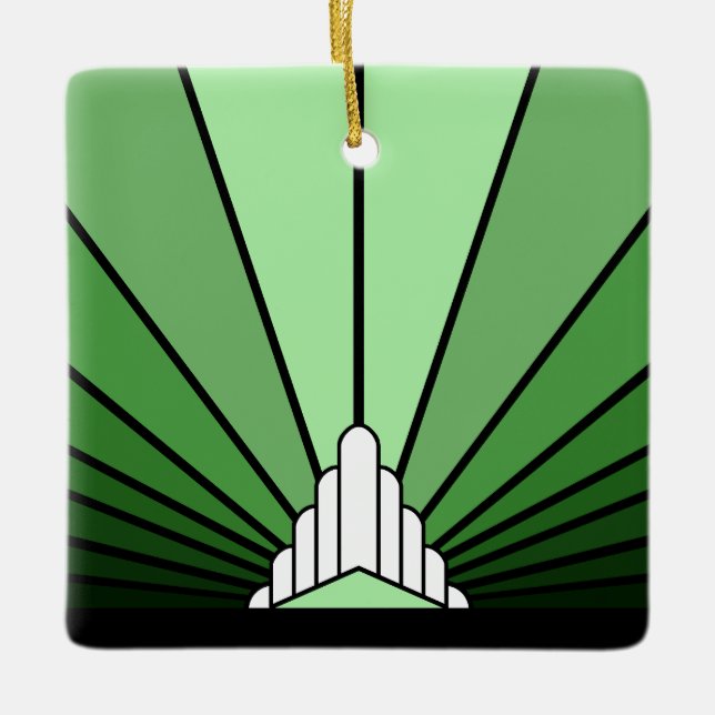 Art deco sun in green ceramic ornament (Front)