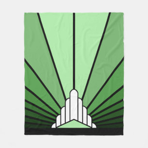 Art deco sun in green Fleece Blanket