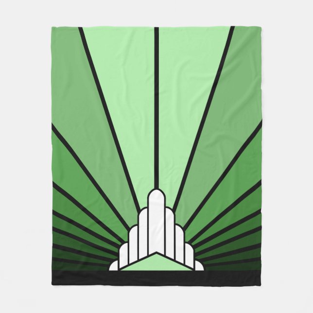 Art deco sun in green Fleece Blanket (Front)