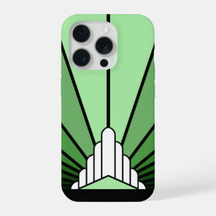 Art deco sun in green iPhone 15 pro case
