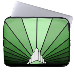 Art deco sun in green laptop sleeve