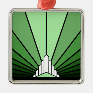 Art deco sun in green metal tree decoration