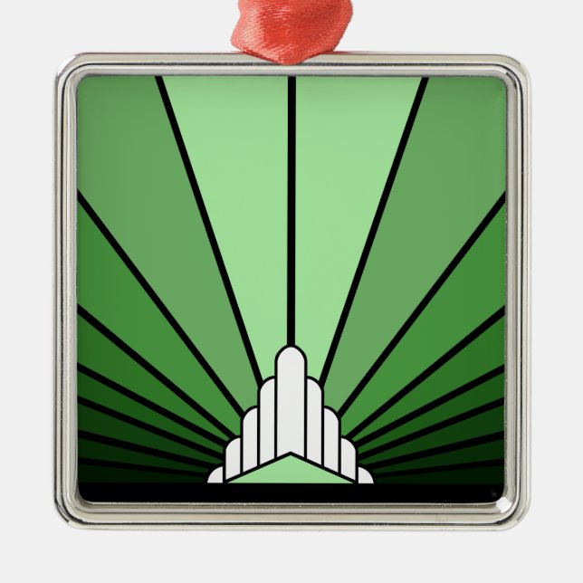Art deco sun in green metal tree decoration (Front)