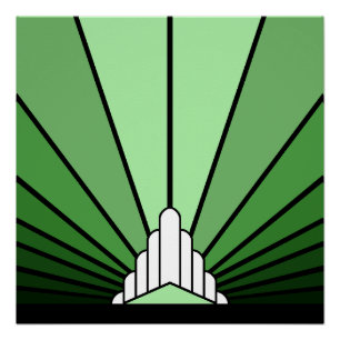 Art deco sun in green poster