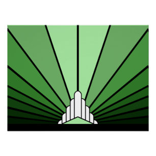 Art deco sun in green poster