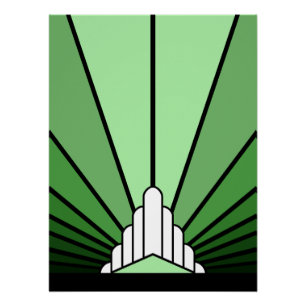 Art deco sun in green poster
