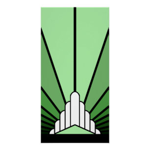 Art deco sun in green poster