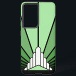 Art deco sun in green samsung galaxy case<br><div class="desc">A classic art deco style sun pattern created in green. 

An iconic pattern of the sun rising from behind a stylized art deco shaped building. A simple yet elegant design,  true to the era.</div>