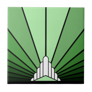 Art deco sun in green tile