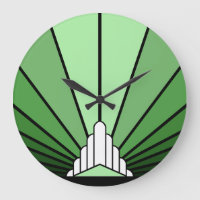 Art deco sun in green Wall Clock