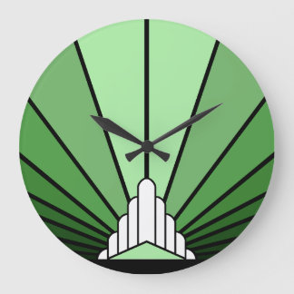 Art deco sun in green Wall Clock