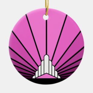 Art deco sun in pink ceramic tree decoration