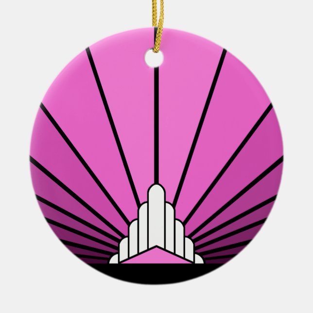 Art deco sun in pink ceramic tree decoration (Front)