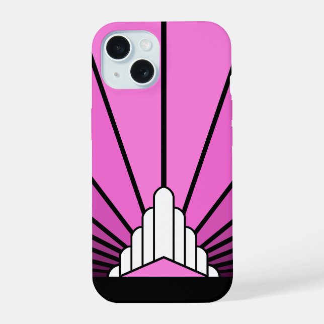 Art deco sun in pink iPhone 15 case (Back)