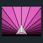 Art deco sun in pink poster<br><div class="desc">A classic art deco style sun pattern in pink. 

An iconic pattern of the sun rising from behind a stylized art deco shaped building. A simple yet elegant design,  true to the era.</div>