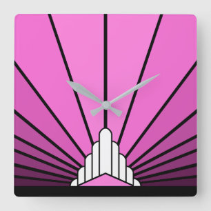 Art deco sun in pink square wall clock