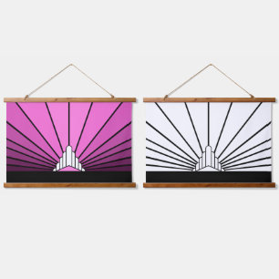 Art deco sun in pink & white hanging tapestry