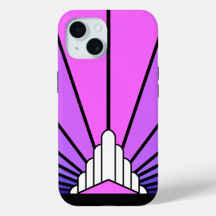 Art deco sun in purple & pink iPhone 15 case