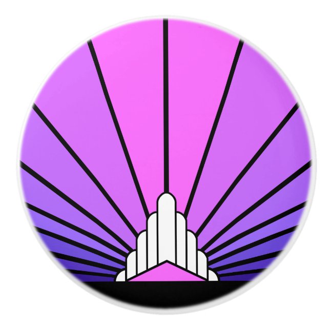 Art deco sun in purple & pink Ceramic Pull (Front)