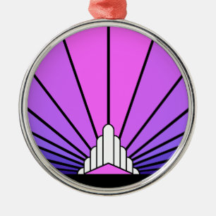 Art deco sun in purple & pink metal tree decoration