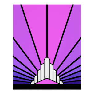 Art deco sun in purple & pink poster