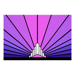 Art deco sun in purple & pink poster