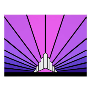 Art deco sun in purple & pink poster