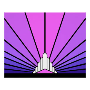 Art deco sun in purple & pink poster