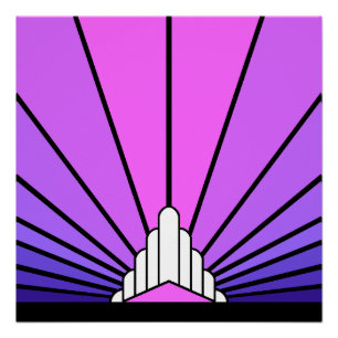 Art deco sun in purple & pink poster