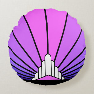 Art deco sun in purple & pink round cushion