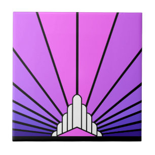 Art deco sun in purple & pink tile