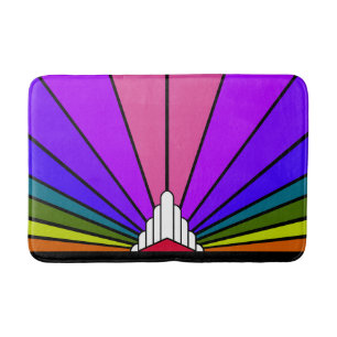 Art deco sun in rainbow bath mat