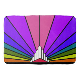 Art deco sun in rainbow bath mat