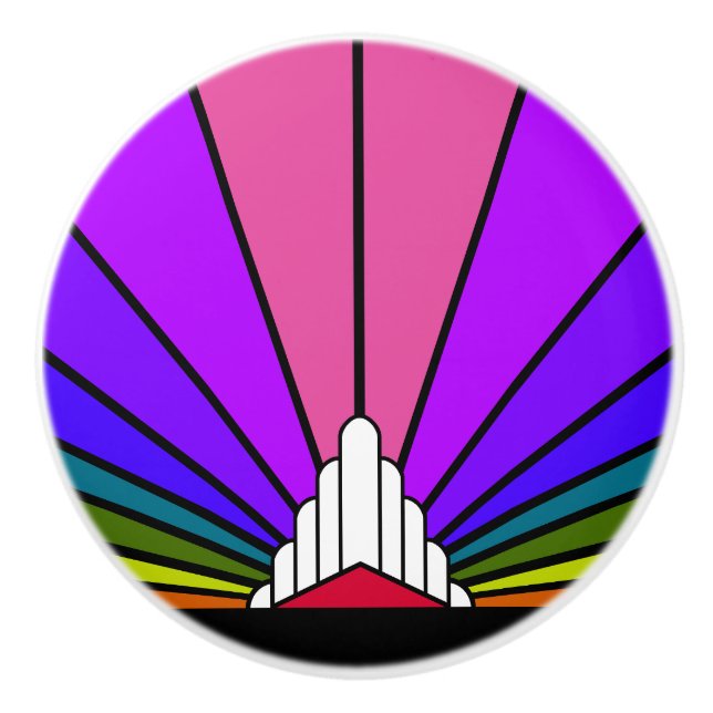 Art deco sun in rainbow Ceramic Pull (Front)