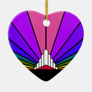 Art deco sun in rainbow ceramic tree decoration