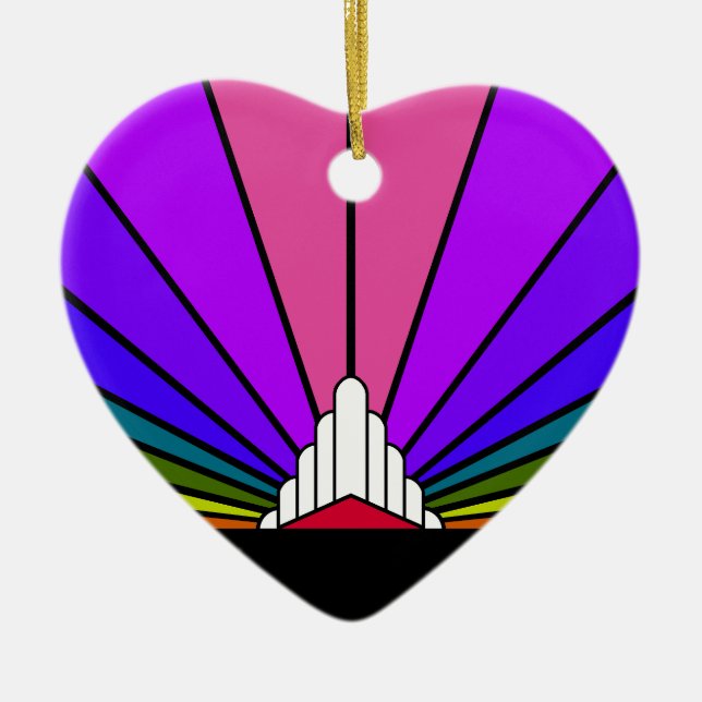 Art deco sun in rainbow ceramic tree decoration (Front)