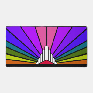 Art deco sun in rainbow desk mat