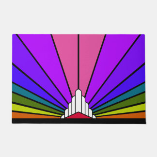 Art deco sun in rainbow doormat