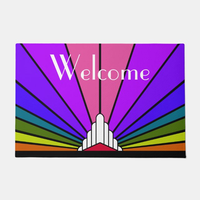 Art deco sun in rainbow doormat (Front)
