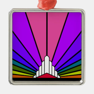 Art deco sun in rainbow metal tree decoration