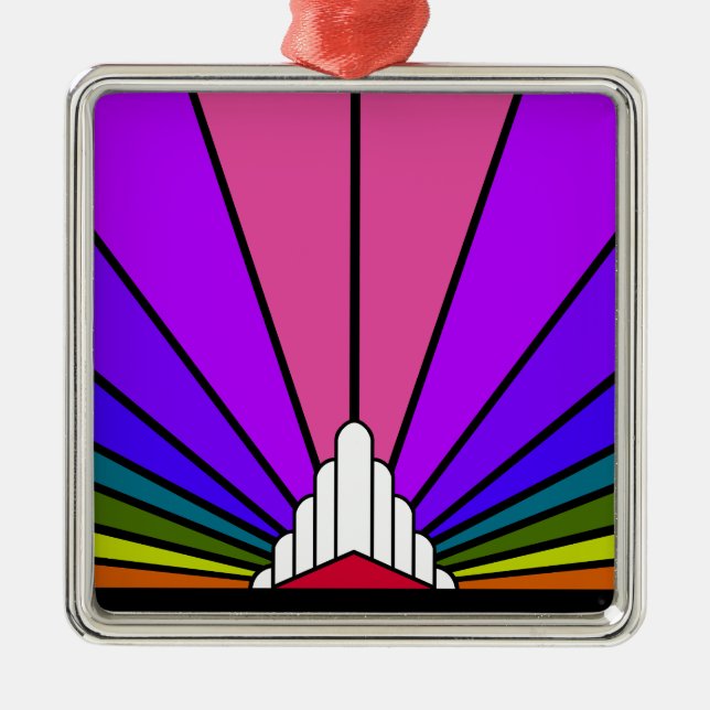 Art deco sun in rainbow metal tree decoration (Front)