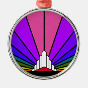 Art deco sun in rainbow metal tree decoration